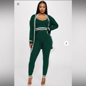 Green Cable Knit Women Jumpsuit
